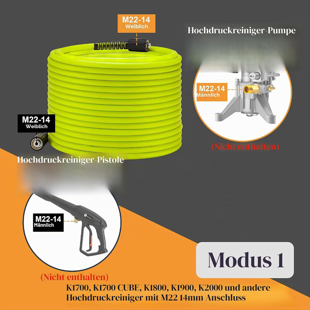 M MINGLE Hochdruckreiniger Schlauch 15m (50 FT) x 1/4 Zoll, M22 14mm Ersatzschlauch für Hochdruckrei