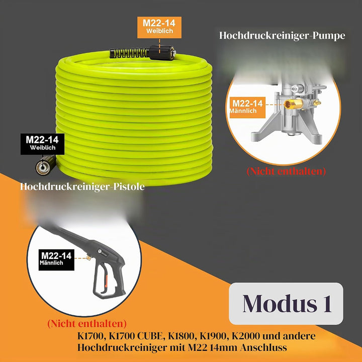 M MINGLE Hochdruckreiniger Schlauch 15m (50 FT) x 1/4 Zoll, M22 14mm Ersatzschlauch für Hochdruckrei