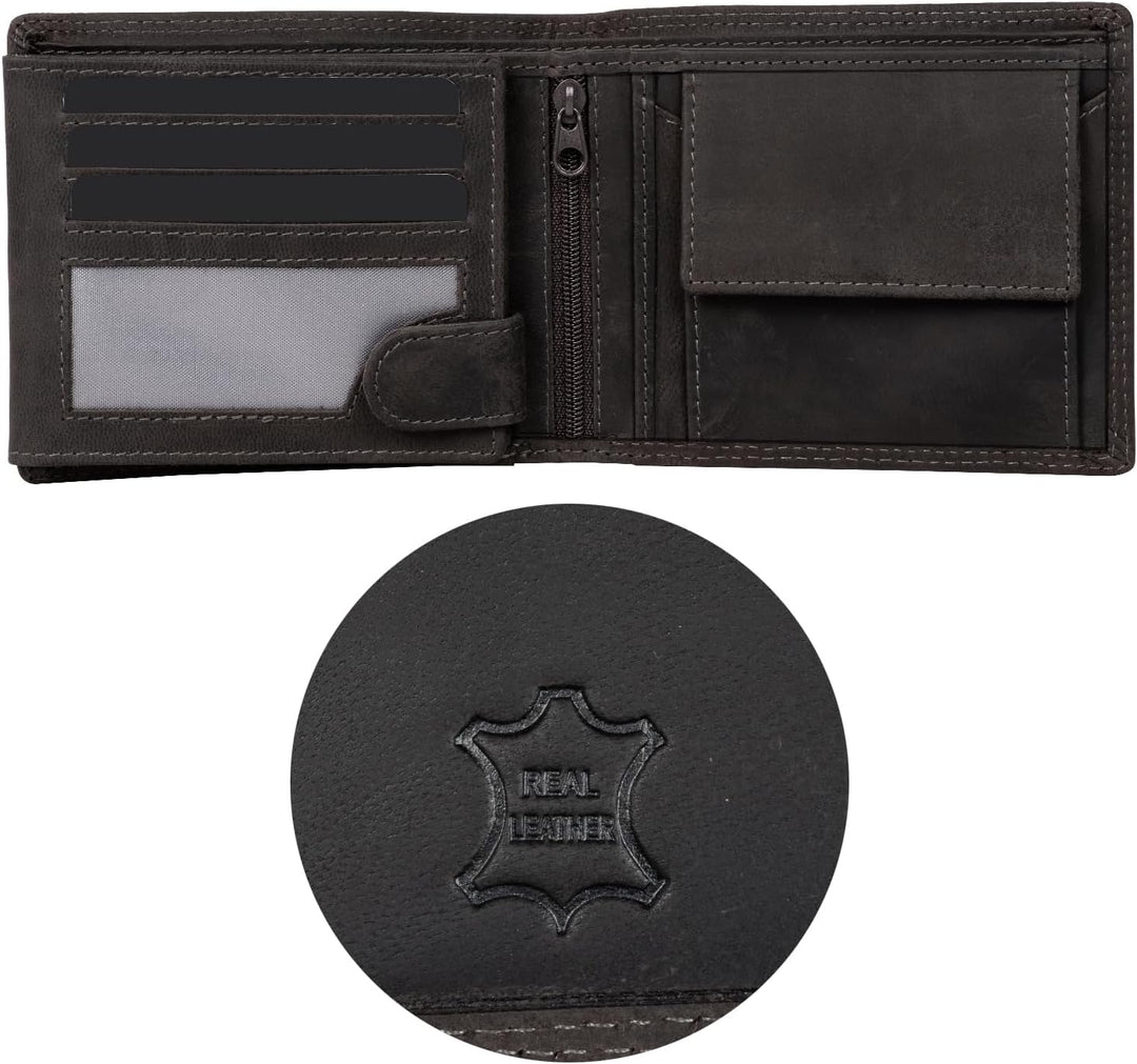 Fa.Volmer ® Leder Geldbörse Herren - extra-stabile Doppelnaht - 9 Fächer für Kreditkarten - Querform