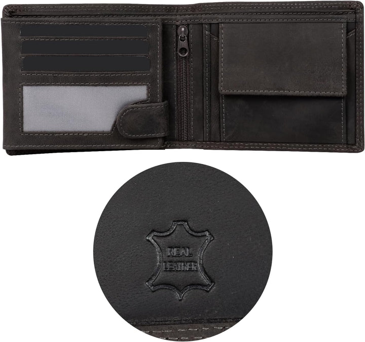 Fa.Volmer ® Leder Geldbörse Herren - extra-stabile Doppelnaht - 9 Fächer für Kreditkarten - Querform