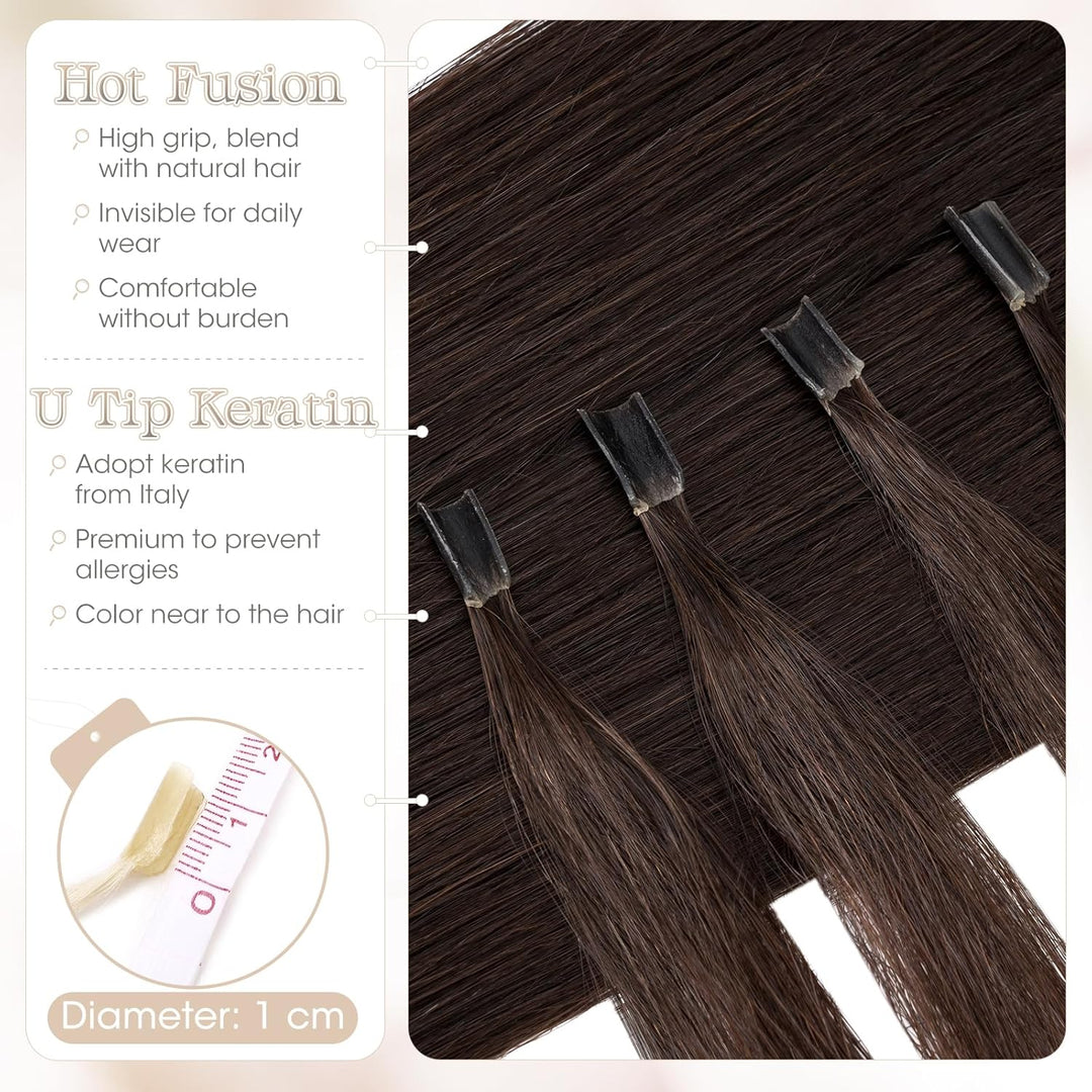Elailite Echthaar Bonding Extensions #2 Dunkelbraun, 100 Strähnen U-Tip Haarverlängerung Keratin für