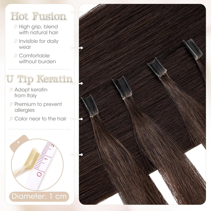 Elailite Echthaar Bonding Extensions Dunkelbraun Haarverlängerung 50g 50 Strähne U-Tip Keratin Mensc