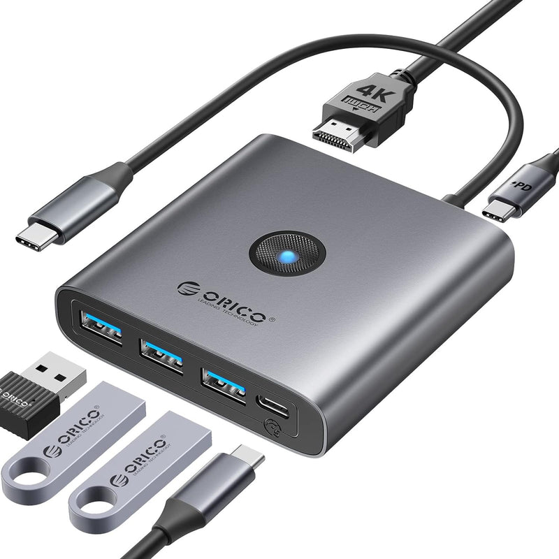 Docking Station, ORICO 6 in 1 USB Hub, USB 3.0 Splitter mit 3 USB-A 3.0(5Gbps), 1 USB-C 3.0(5Gbps),