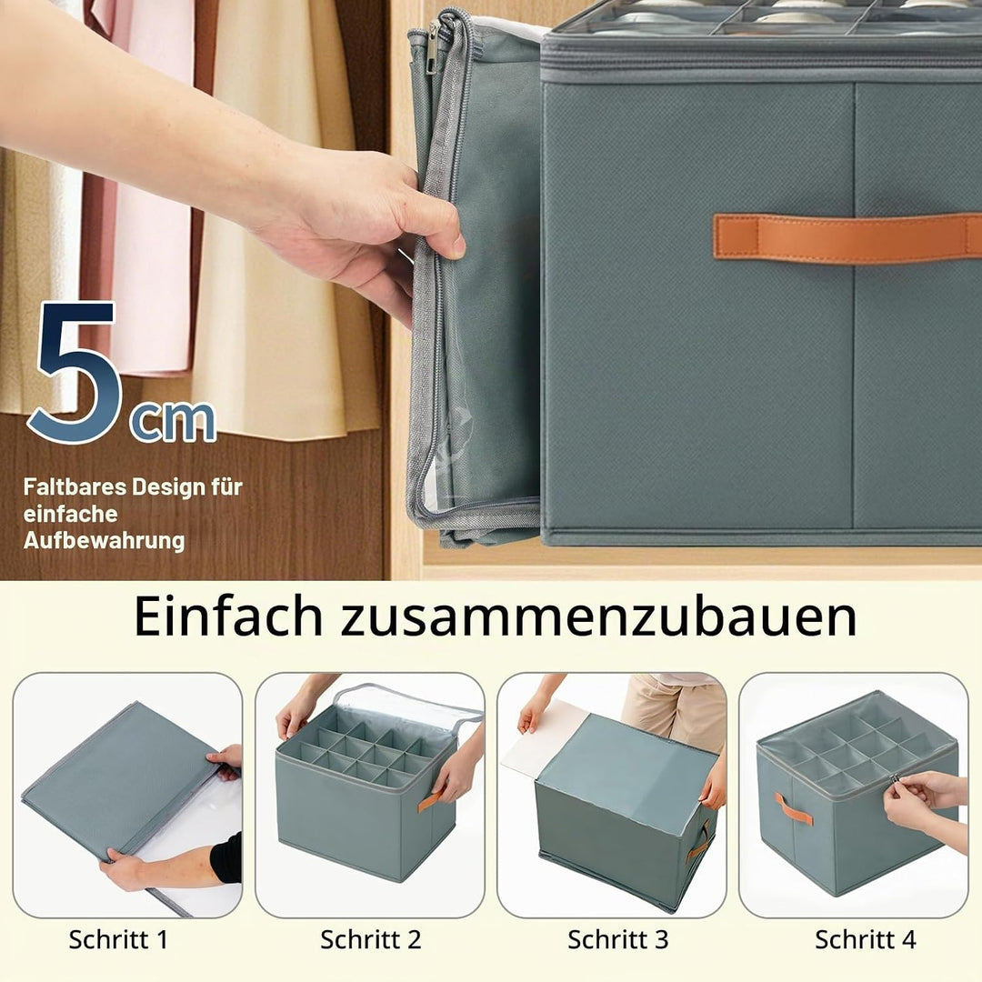 Schuhboxen Stapelbar 2er Set für 12–24 Paar, Faltbare Schuhaufbewahrungsbehälter, Griffe, Grossforma
