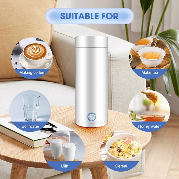 mizikuu Kleiner Tragbarer Wasserkocher, Reise Elektrisch Wasserkocher 400ML Tragbarer 304 Edelstahl