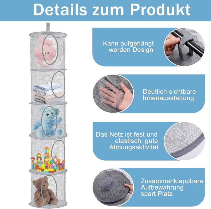 Hängeaufbewahrung, 2 Stück Faltbare Hängeaufbewahrung Organizer, 5 Fächer Hängeregal Mesh Hängende N
