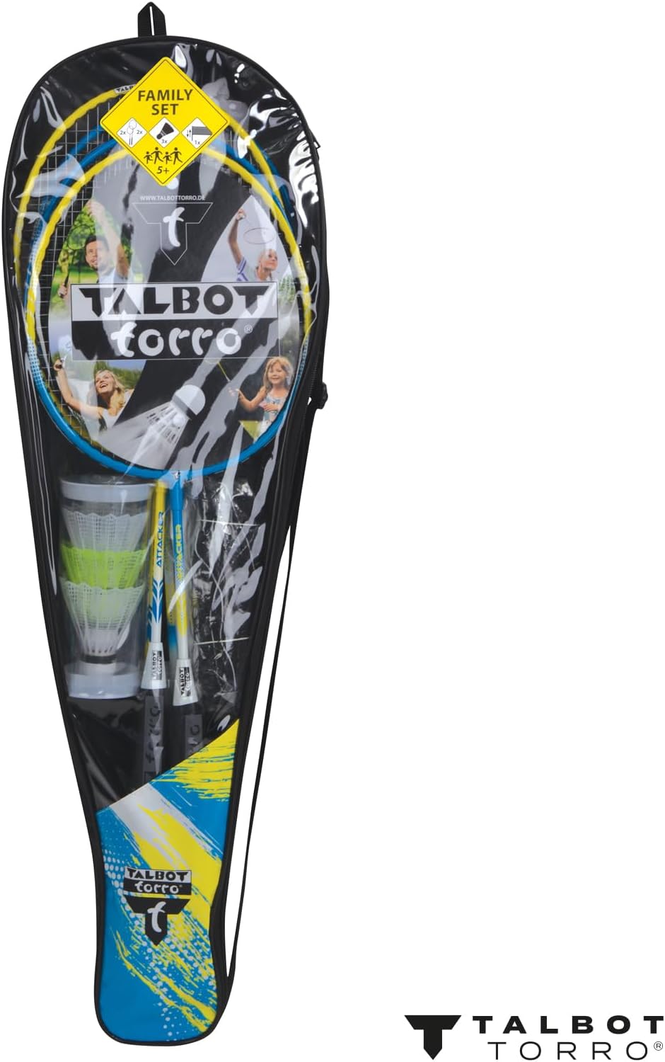 Talbot Torro Badminton-Set Family, Komplettset mit 2 Juniorschläger 53 cm, 2 Standardschläger, 3 Fed