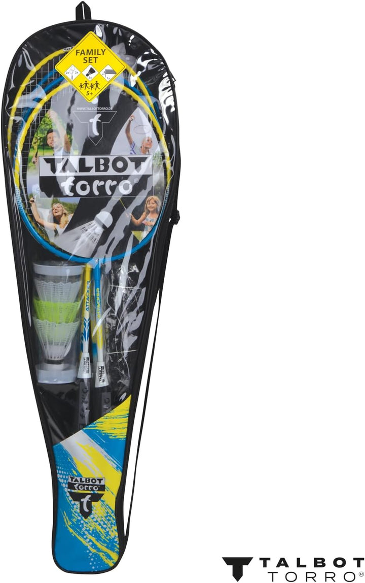 Talbot Torro Badminton-Set Family, Komplettset mit 2 Juniorschläger 53 cm, 2 Standardschläger, 3 Fed