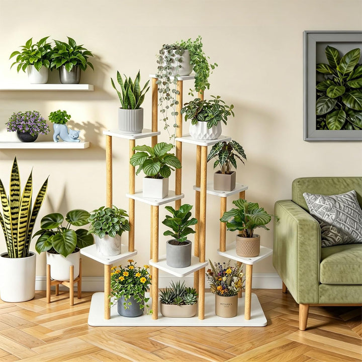 9 Ebenen Blumenständer Pflanzenständer, Mehrstöckig Hölzern Pflanzen weiss 9 Ebenen, weiss 9 Ebenen