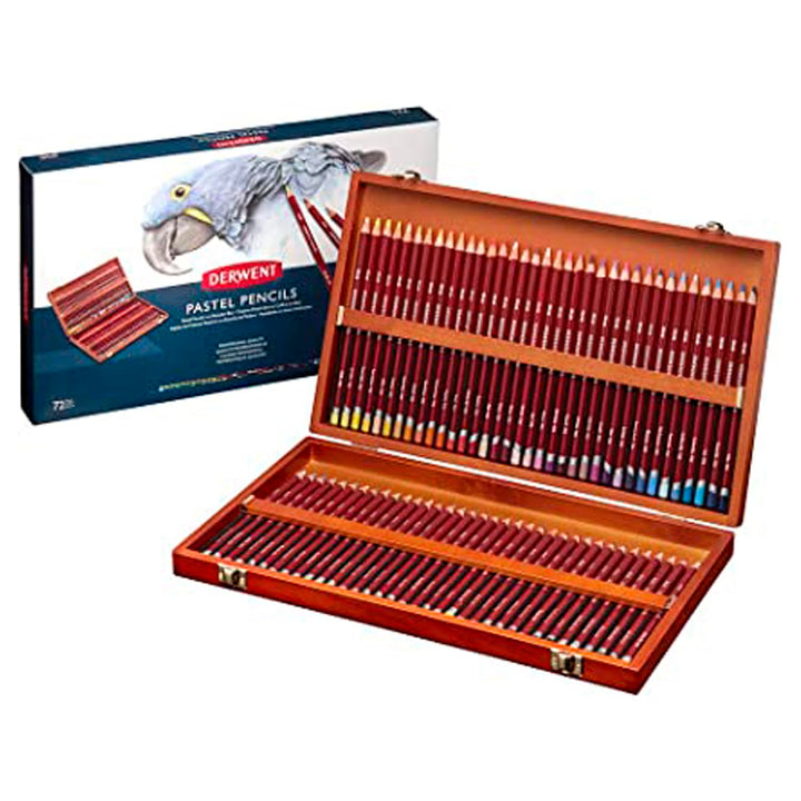 Derwent Pastellstifte in einer Geschenk-Box aus Holz, Zeichnen & Ausmalen, 72er-Set, Ideal zum Misch
