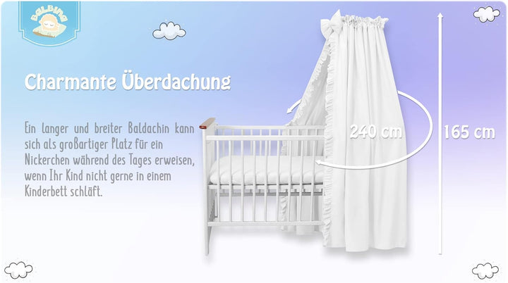 balbina Baldachin 100% Baumwolle, Deko-Set für Kinderbett, Betthimmel mit Rüsche & Schleife, Moskito