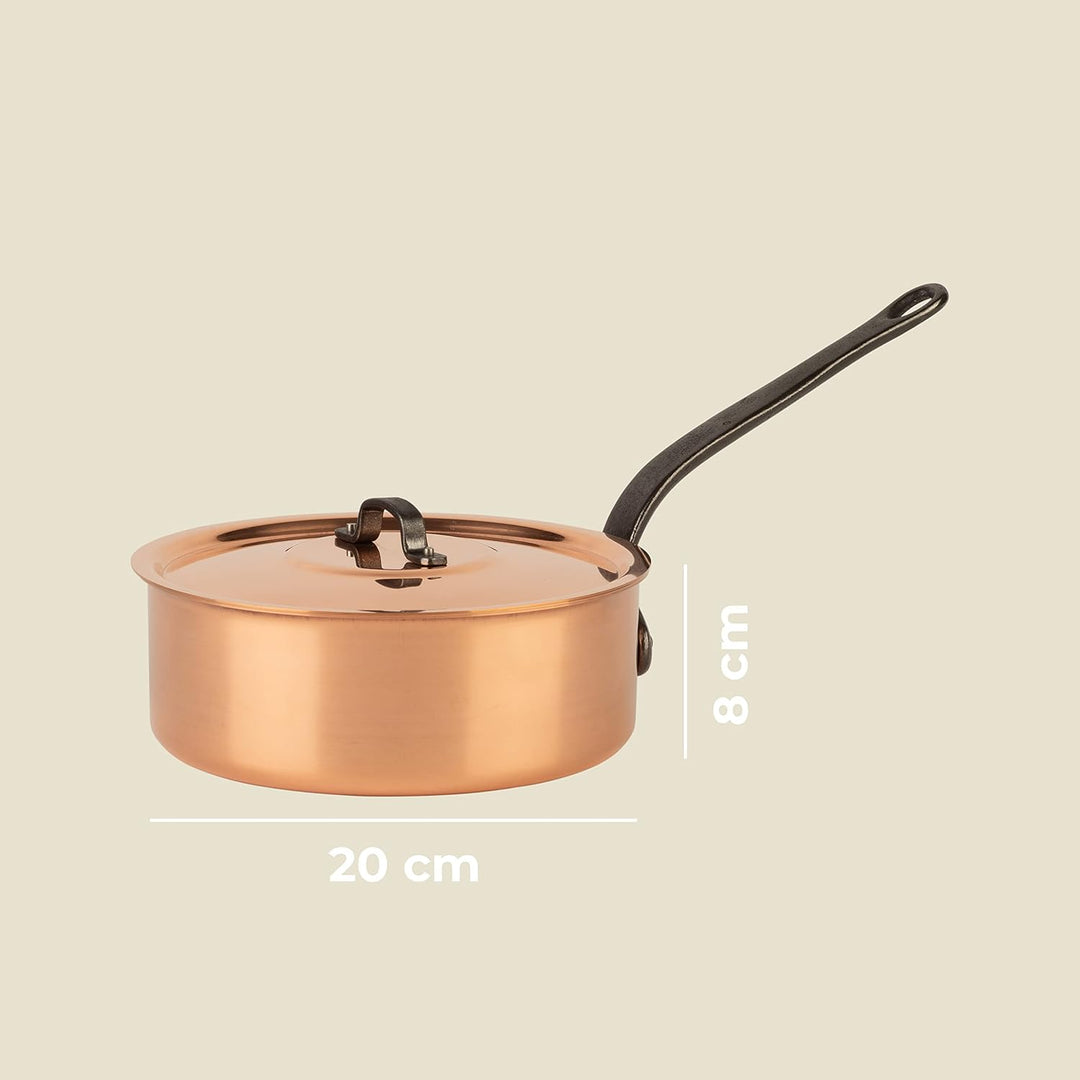 Cuisine Romefort | Kupfersauteuse verzinnt mit Gusseisengriff und Deckel Ø 20 cm | traditionelle Sch