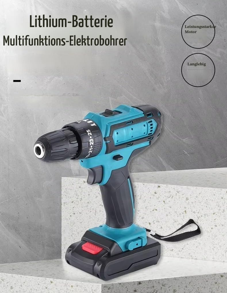 Kabelloser Bohrer-Treiber mit 2 21V 1200mAh Batterien, 40N.m Elektrobohrer Set 32 in 1, 25+3 Drehmom