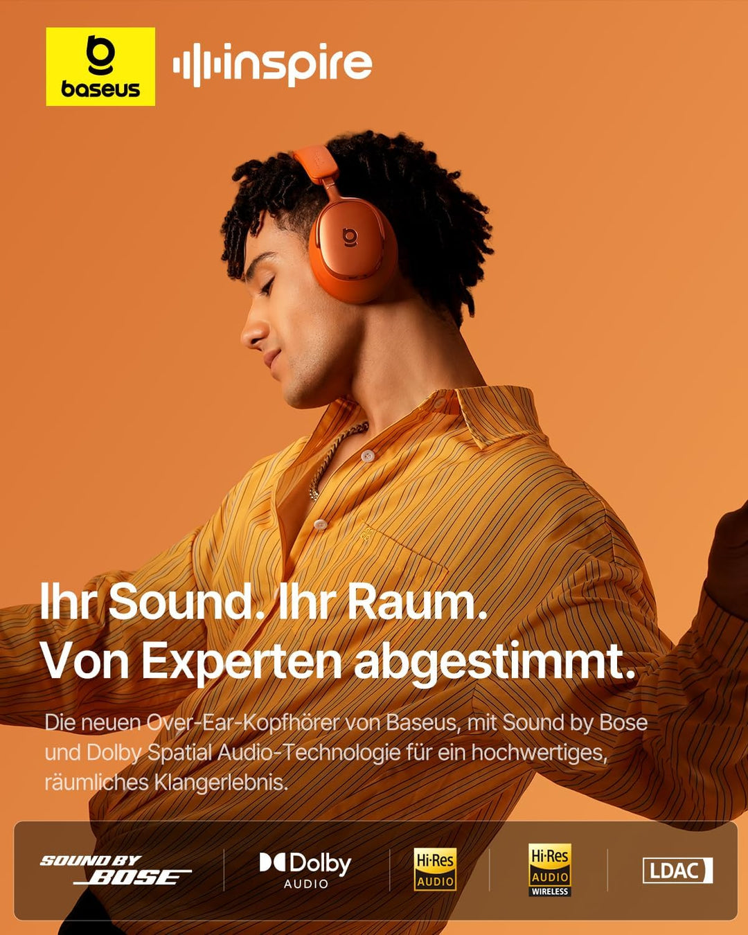 Baseus Inspire XH1 Over-Ear Kopfhörer mit Noise Cancelling, Sound by Bose, Cloud-Komfort, Dolby Audi