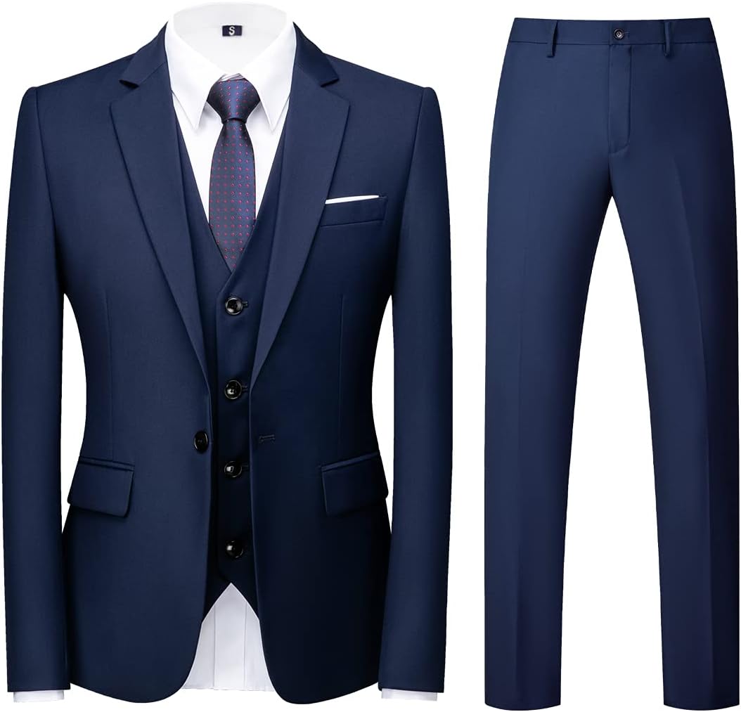 KUDORO Herren Anzüge 3-teilig Slim Fit Eine Knöpfe für Hochzeit Business Herrenanzug Sakko Weste Hos
