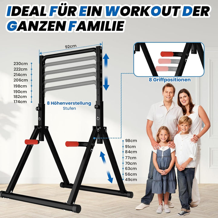 DOBESTS Faltbar Power Tower Dip Station Klimmzugstange Freistehend Höhenverstellbar Multifunktional