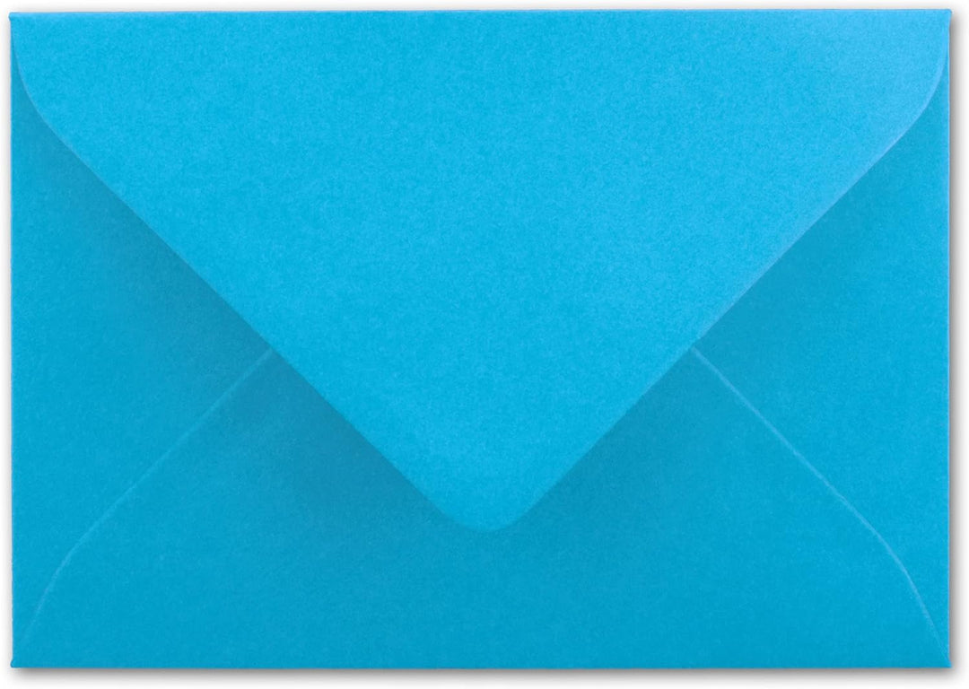 150x kleine Umschläge in Azurblau DIN C7 8,1 x 11,4 cm mit Spitzklappe und Nassklebung in 80 g/m² -