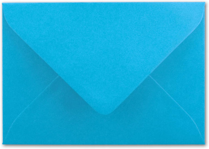 150x kleine Umschläge in Azurblau DIN C7 8,1 x 11,4 cm mit Spitzklappe und Nassklebung in 80 g/m² -