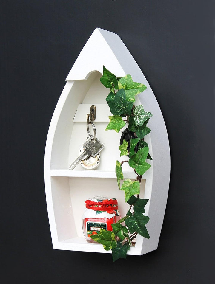 DanDiBo Schlüsselboard aus Holz mit Ablage Boot Schlüsselhaken Wandregal 30-38 cm Schlüsselleiste Sc