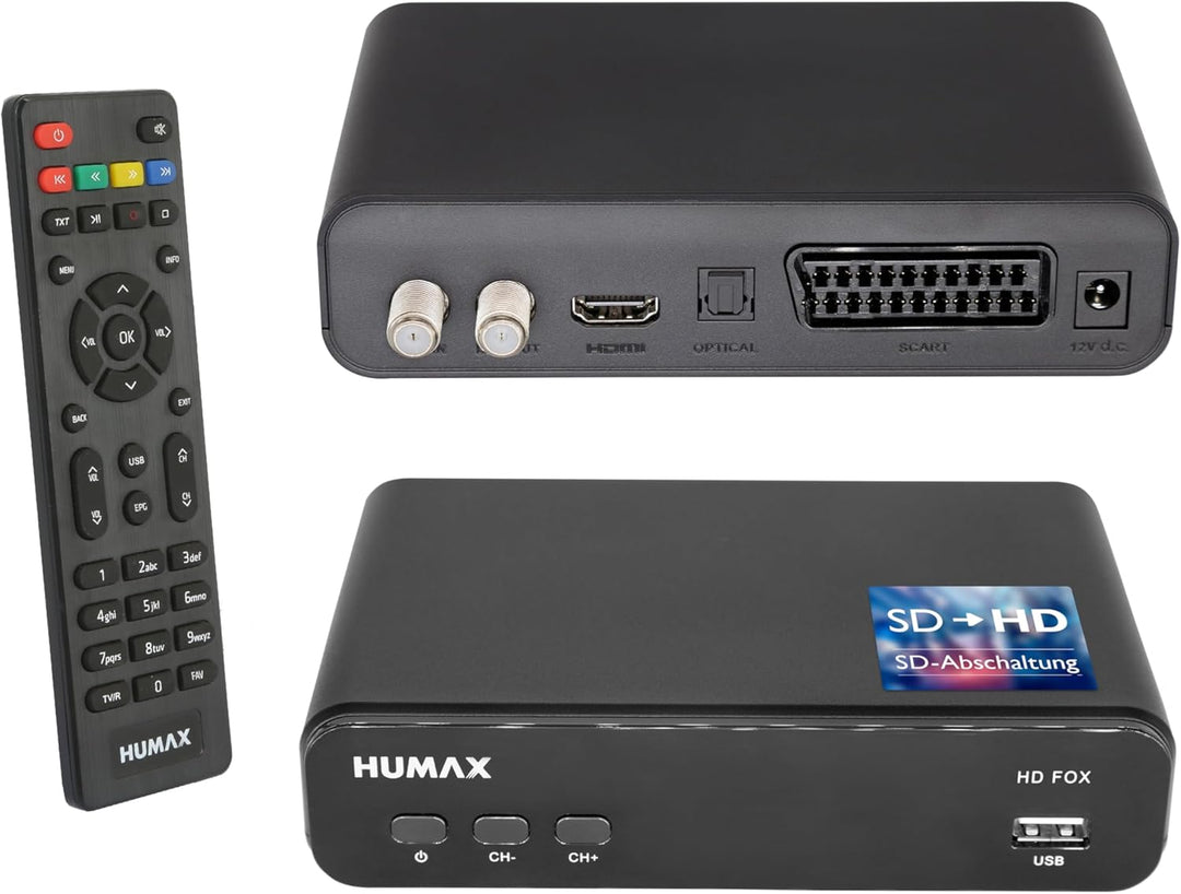 HUMAX HD Fox Digitaler Sat Receiver mit Aufnahmefunktion, HD Sat Receiver für Fernseher mit Single T