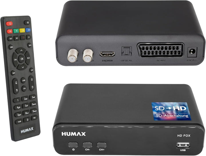 HUMAX HD Fox Digitaler Sat Receiver mit Aufnahmefunktion, HD Sat Receiver für Fernseher mit Single T