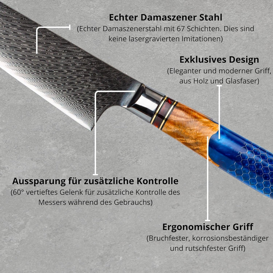 Damastmesser set mit wetzstein für messer. Japanisches messer set und professioneller schleifstein m