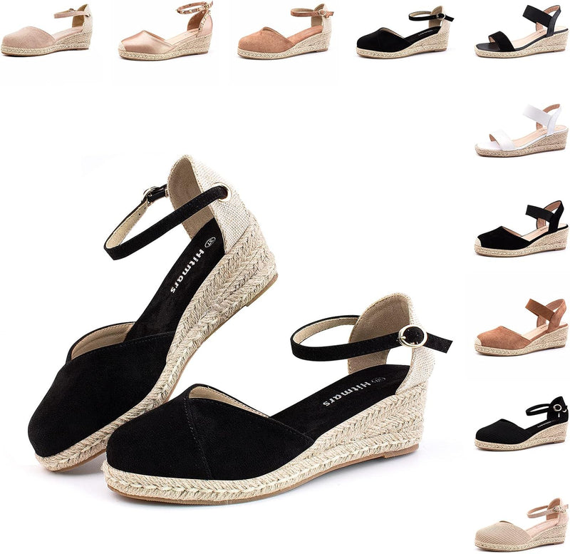 Hitmars Espadrilles Keilsandalen Damen Elegant 6 CM Grösse EU 36-43 Sandalen 01 Schwarz 42 EU, Sanda