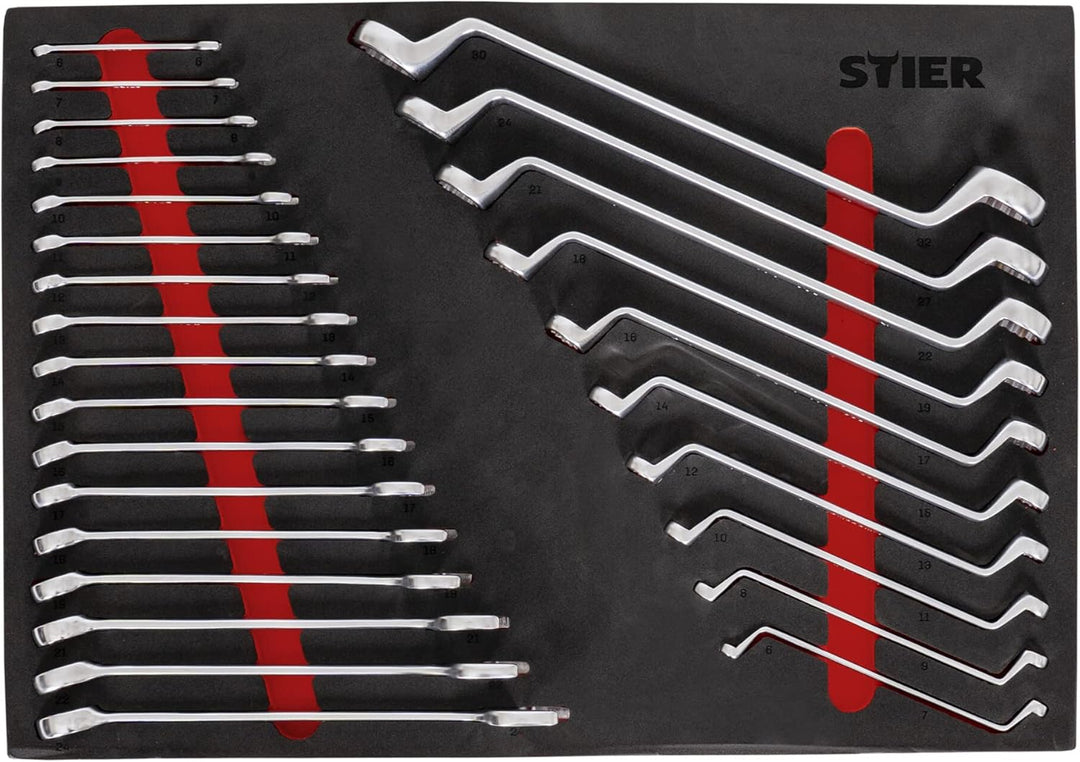 STIER Ringmaul- & Doppelringschlüsselsatz, 27-teilig, in Weichschaumeinlage, als Einlage Werkstattwa