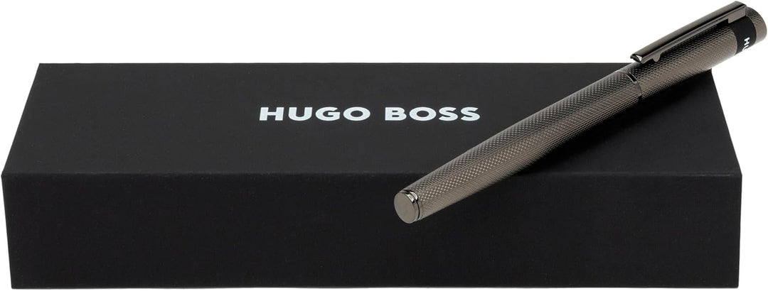 Hugo Boss Loop Diamond Füllfederhalter aus Messing in der Farbe Gun, Länge: 14,7cm, Federstärke: M,