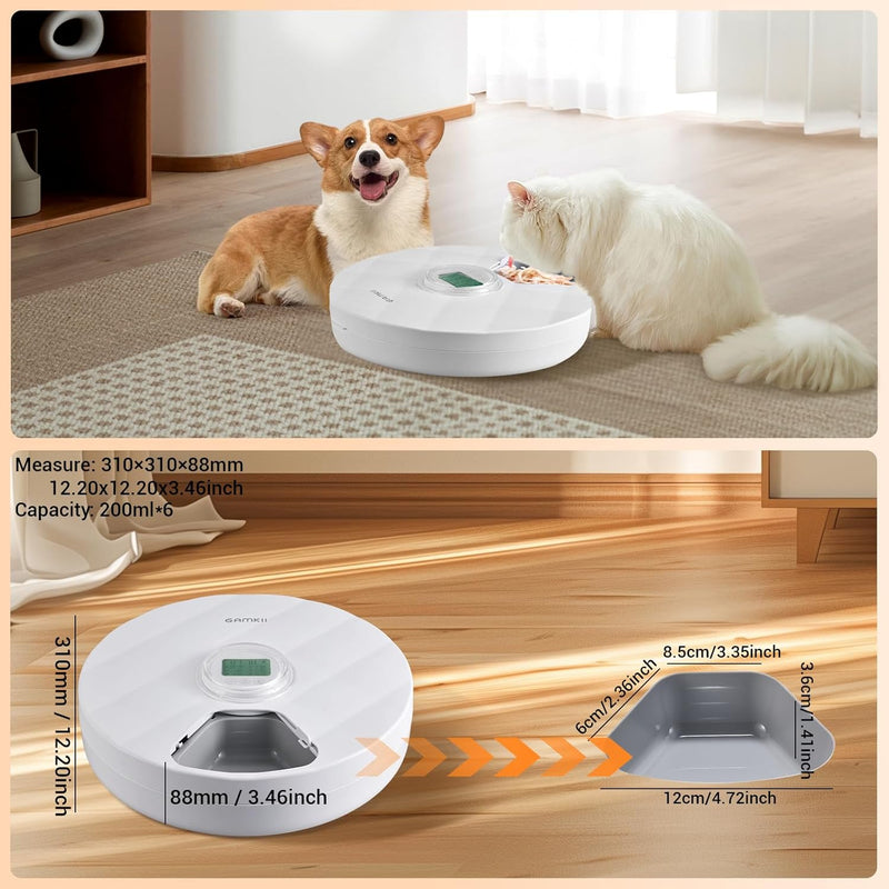 GAMKII Automatic Cat Wet Food Feeder 6 Meals with 2 Ice Packs, Battery Power Auto Pet Food Dispenser