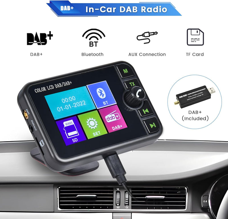 Hikity DAB+ Adapter Antennentuner für Autoradio Digital Empfänger Externe DAB Box Adapter Tuner Komp