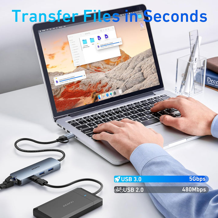 BENFEI USB C Gigabit Ethernet Adapter, 3 Ports Hub 3.0 Mit RJ45 LAN Netzwerkadapter für MacBook Pro/