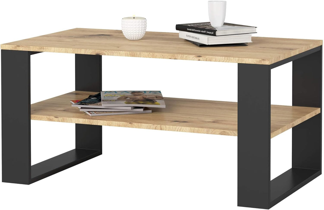 AKORD Couchtisch Holz Alex mit einem Regal, 92x45x53cm, Für Wohnzimmer, Schlafzimmer Schrank, Minima