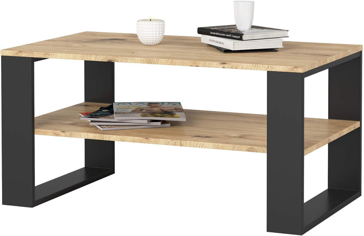 AKORD Couchtisch Holz Alex mit einem Regal, 92x45x53cm, Für Wohnzimmer, Schlafzimmer Schrank, Minima