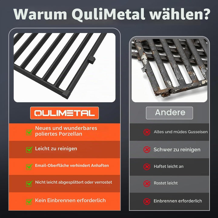 QuliMetal Grillrost Gusseisen passend für Weber Spirit 300/400 &amp; Spirit II 300 – 44,5x30,2 cm Ersatz
