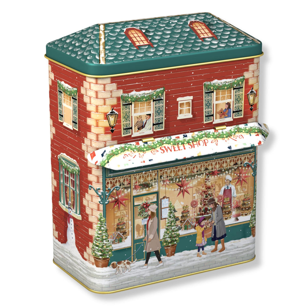 MediMuc Kleines Haus Winter Sweet mit Vordach - Dose, Gebäckdose, Geschenkdose, Sammlerdose - Volume