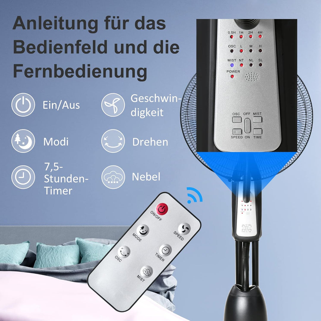 HOMCOM Standventilator mit 2,8 Liter Wasserkühlung, 90 W Ventilator mit Timer-Funktion Lüfter mit 3