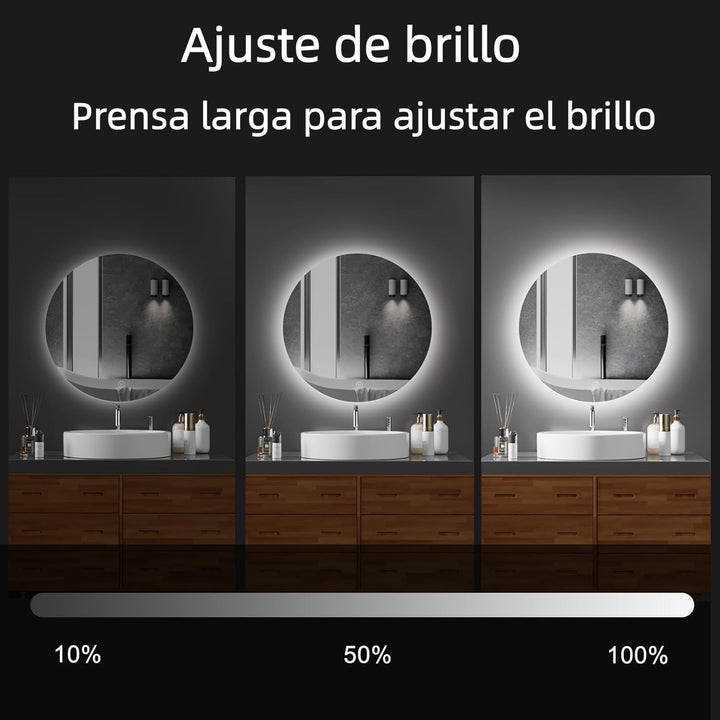 Rund Badezimmer Wandspiegel, Badspiegel Mit Beleuchtung, 50cm Spiegel mit LED Licht, Touch Schalter