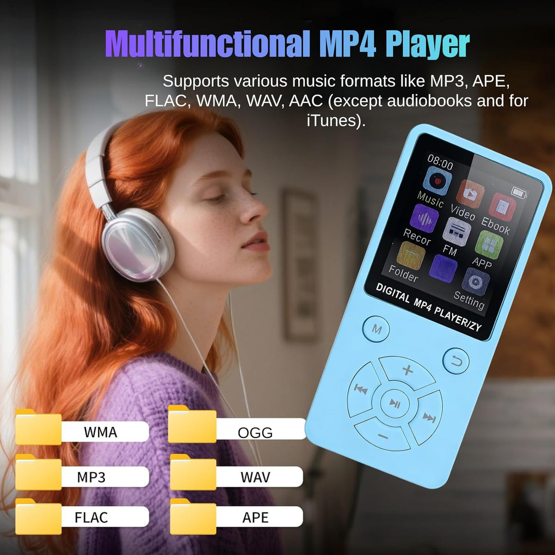 MP3-Player/MP4-Player 64GB Bluetooth 5.0 HiFi MP3 Musik-Player, 1,8-Zoll-LCD-Bildschirm mit Lautspre