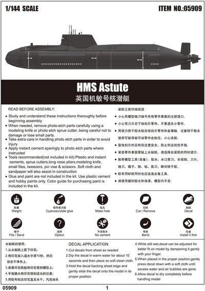 Trumpeter 005909 1/144 HMS Astute Plastikmodellbausatz, Modelleisenbahnzubehör, Hobby, Modellbau, Me