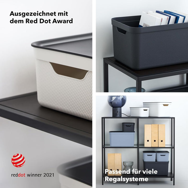Jive Dekobox 3er-Set Aufbewahrungsbox 16l mit Deckel, Kunststoff (PP recycelt), türkis/anthrazit, 3x