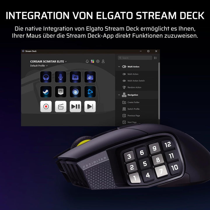 Corsair Scimitar Elite Wireless SE MMO Gaming Maus – 33.000 DPI, 16 Programmierbare Tasten, Einstell