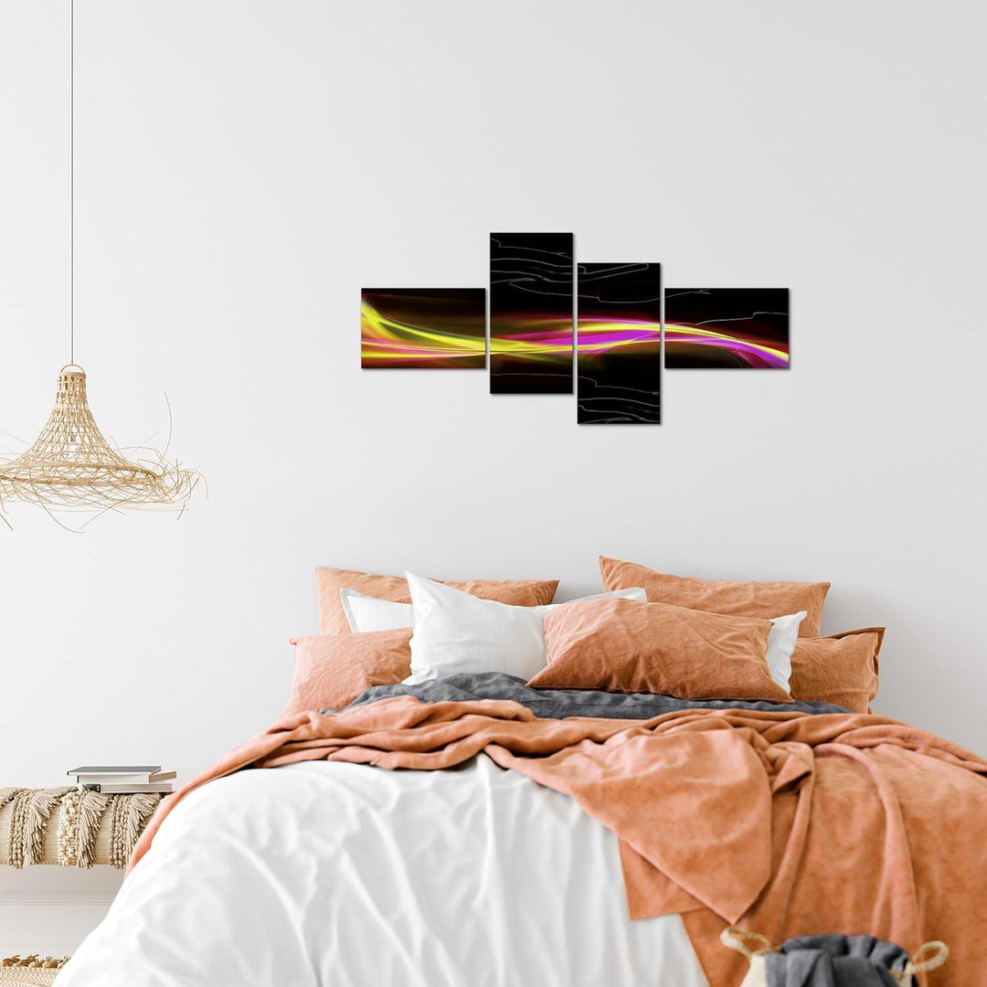 Runa Art Bild Modern Abstrakt - Made in Germany - Wandbilder Schwarz Gelb Rosa 4 Teilig 103242a 100