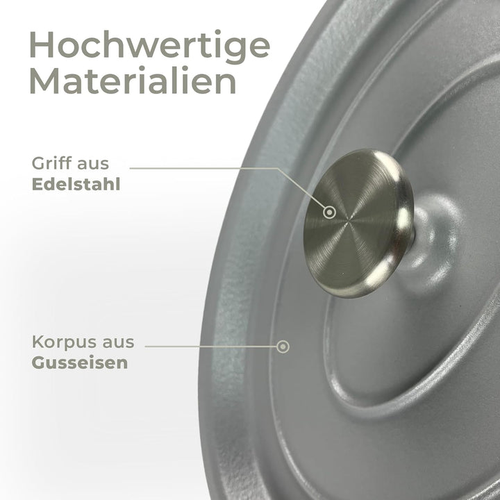 osoltus Bräter oval Gusseisen Schmortopf mit Tropfdeckel hellgrau 33 cm oval Hellgrau, oval Hellgrau