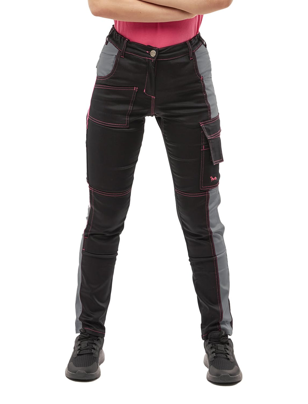 strongAnt Damen Arbeitshose komplett Stretch für Frauen Bundhose mit Kniepolstertaschen Schwarz Grau