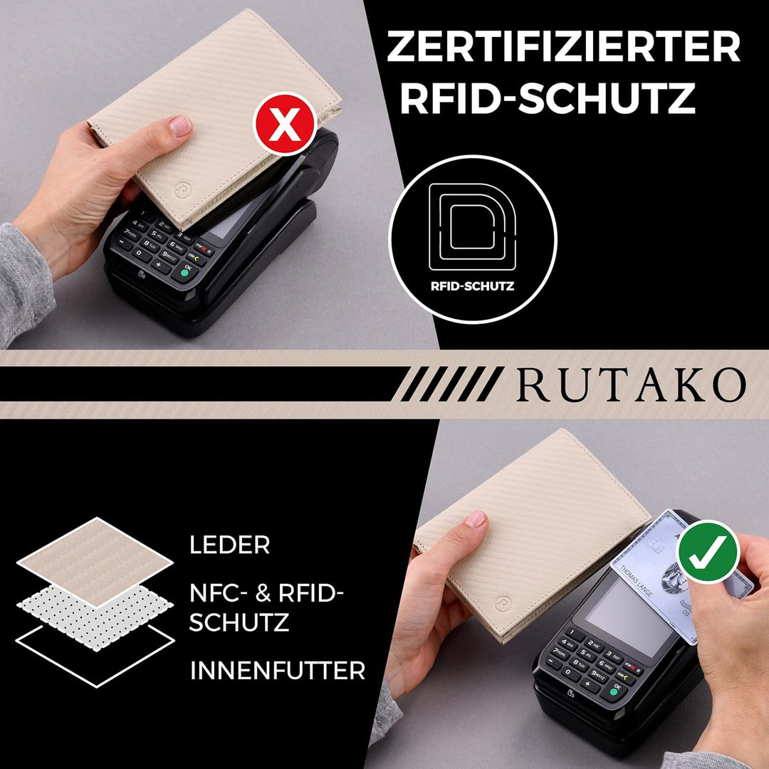 RUTAKO Leder Geldbörse Herren mit RFID Schutz I Portemonnaie Gross mit Münzfach I 12 Fächer I Echtle