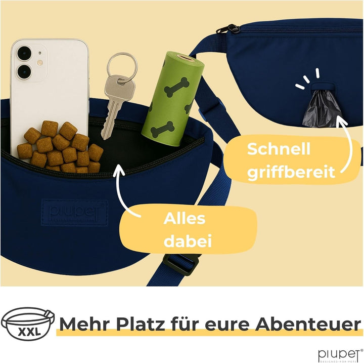 PiuPet® Leckerlitasche für Hunde I Stylische & wasserdichte Gassitasche Hunde mit 3 Reissverschlussf