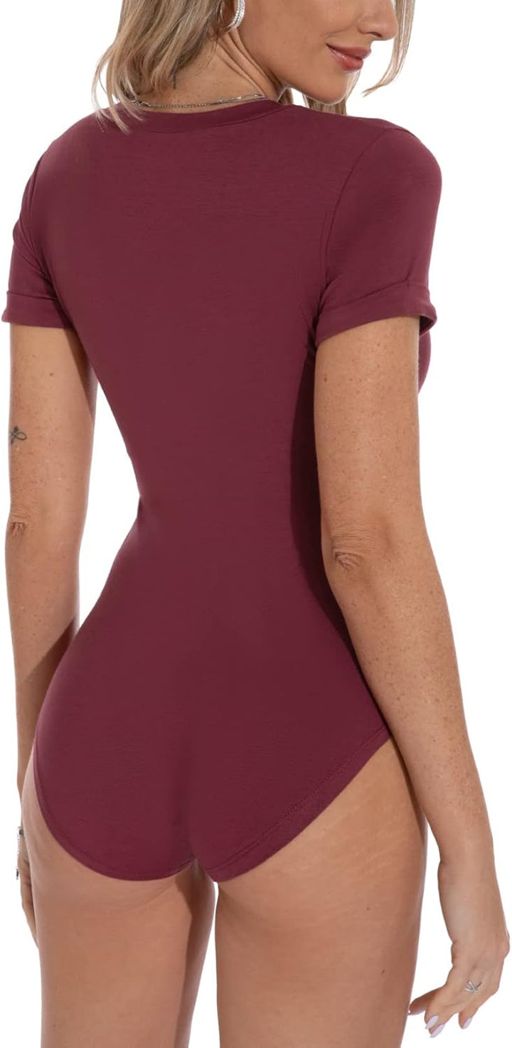 PrinStory Body Für Damen Kurze Ärmel V-Ausschnitt Bodies Mit Druckknopf Sexy Modische Tank Tops, Wei