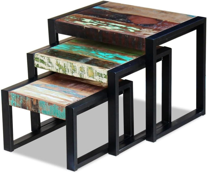 Festnight 3-TLG Satztisch Set | Holz Beistelltisch Sofatisch Kaffeetisch Wohnzimmer Tishch aus Recyc