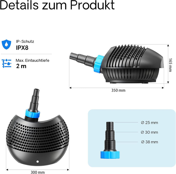SunSun CTF-7000 SuperECO Teichpumpe 7000 l/h / 50 W, energiesparende Filterpumpe, Bachlaufpumpe für
